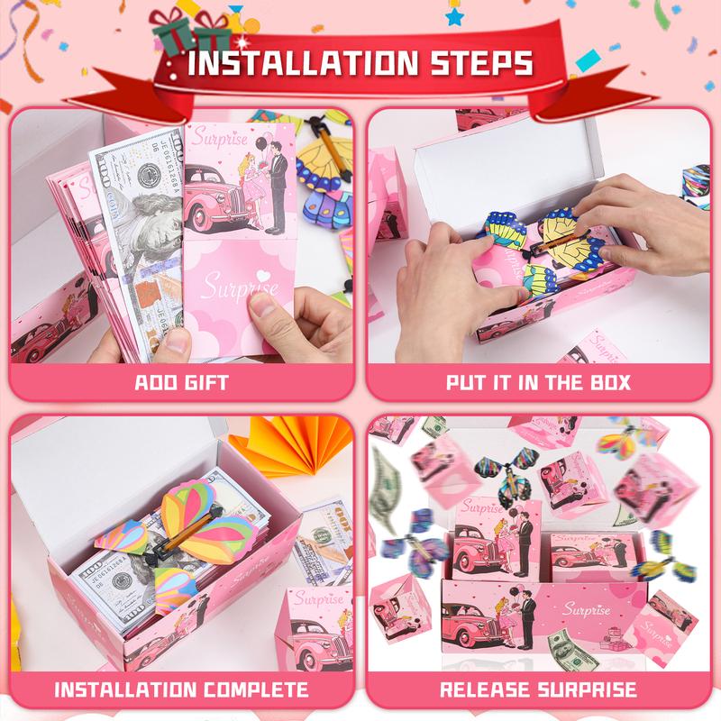 20 Bounces Surprise Gift Box with Flying Butterfly Toys Explosion Unique Folding Bouncing Red Envelope Cash Box - Image 3