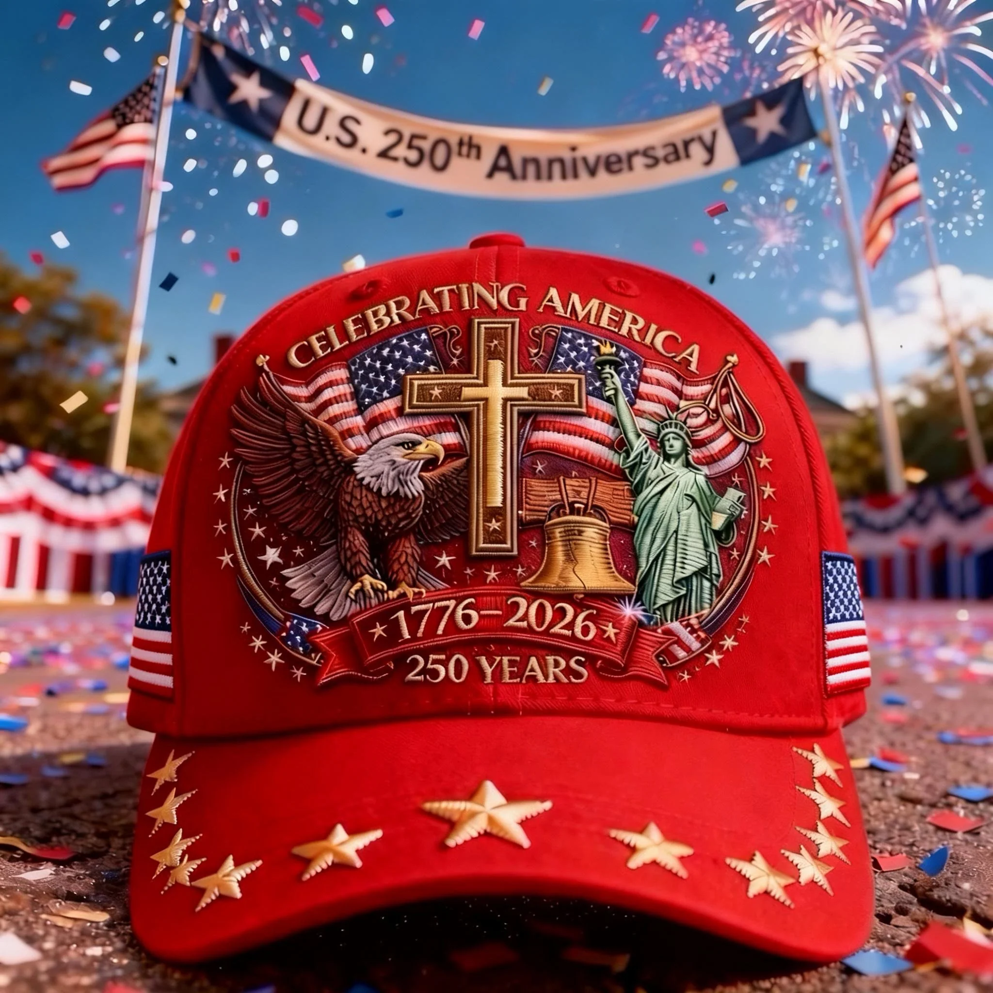 🦅Eagle & Liberty & Cross🎆United States 250th Anniversary Hat🧢 - Image 2