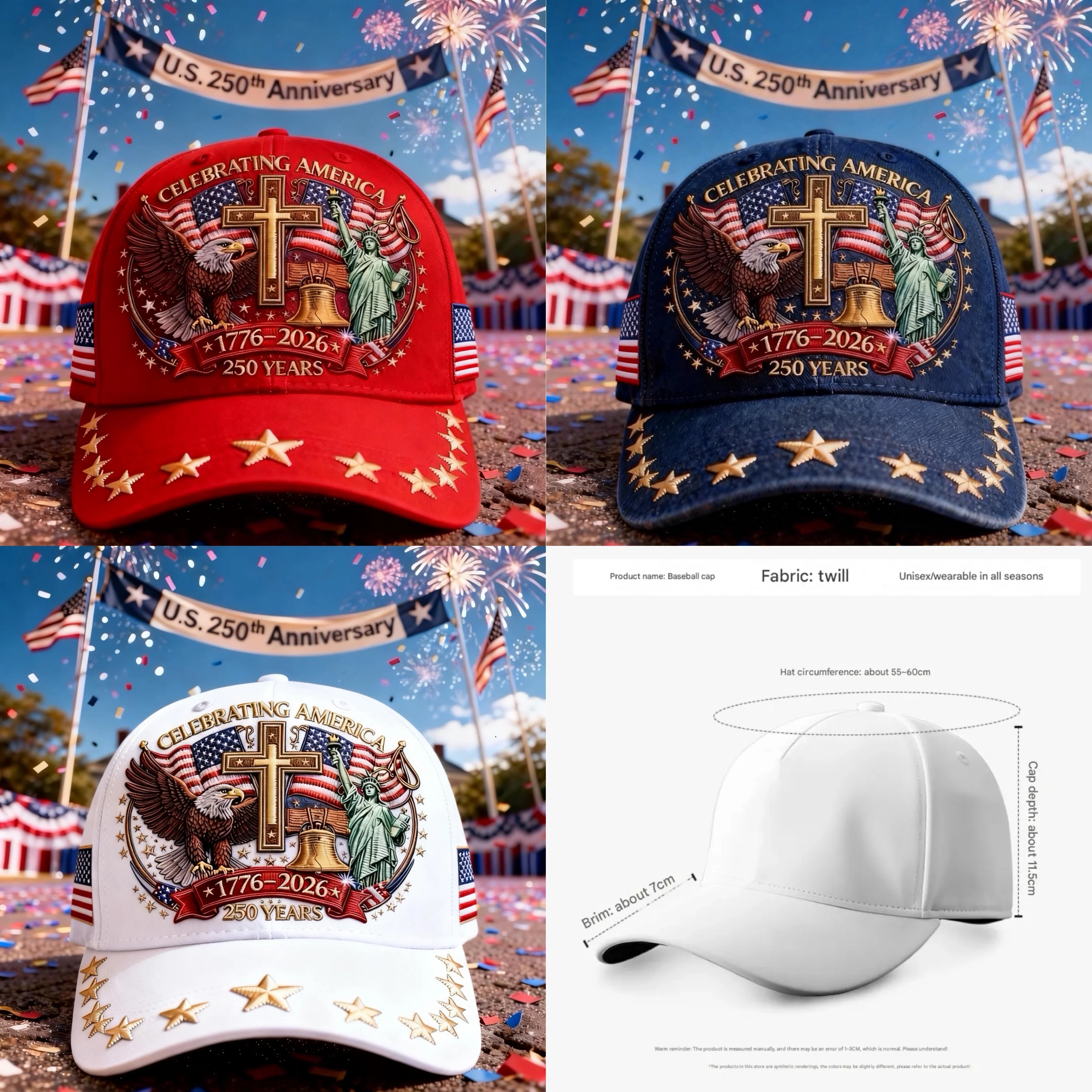 🦅Eagle & Liberty & Cross🎆United States 250th Anniversary Hat🧢 - Image 4