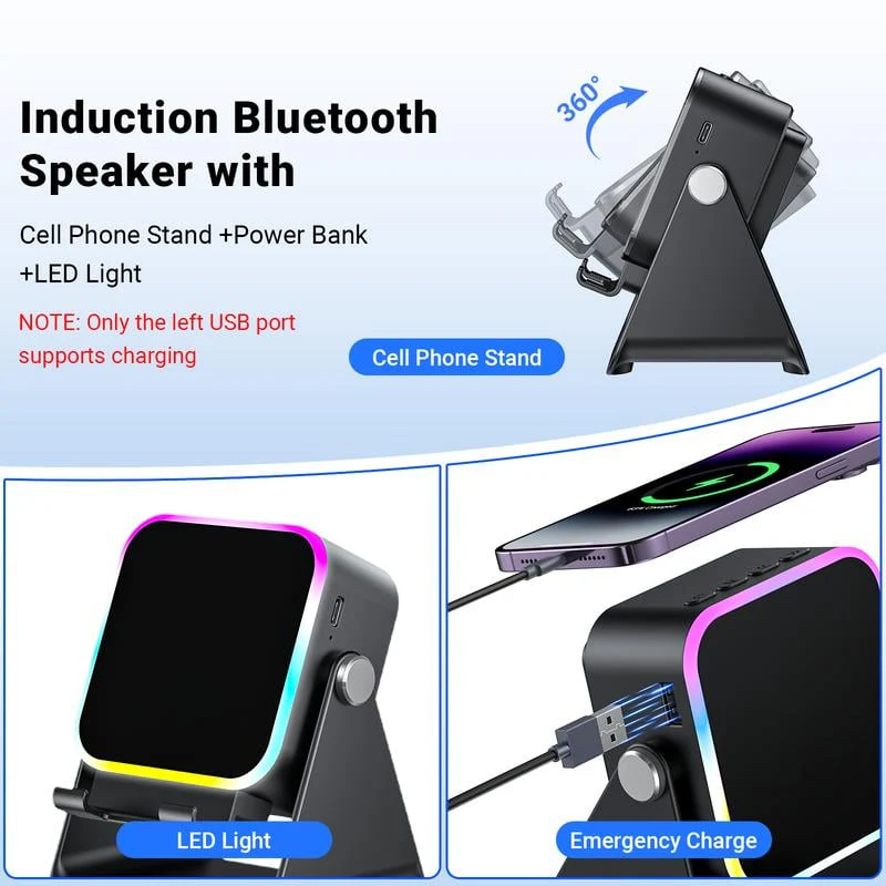 🎶📱  5-in-1 Wireless Induction Bluetooth Speaker with Adjustable Phone Stand - Image 5