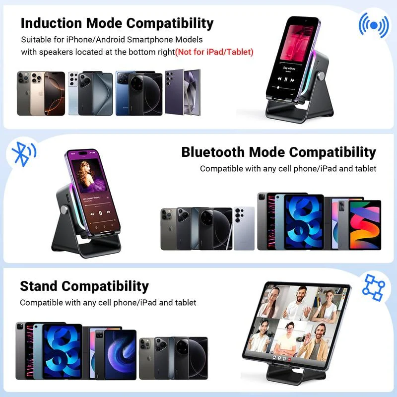 🎶📱  5-in-1 Wireless Induction Bluetooth Speaker with Adjustable Phone Stand - Image 6