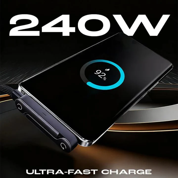 🔥📱240W Braided Fast Charge Cable With Built-in Phone Stand - Image 2