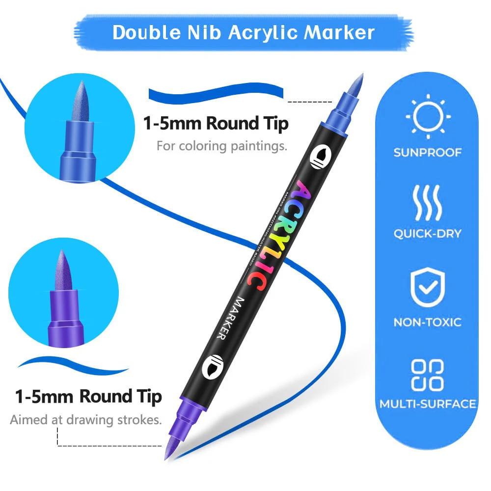 Dual Tip Acrylic Paint Pen Marker - 24/48/72/120 Colors - Image 5
