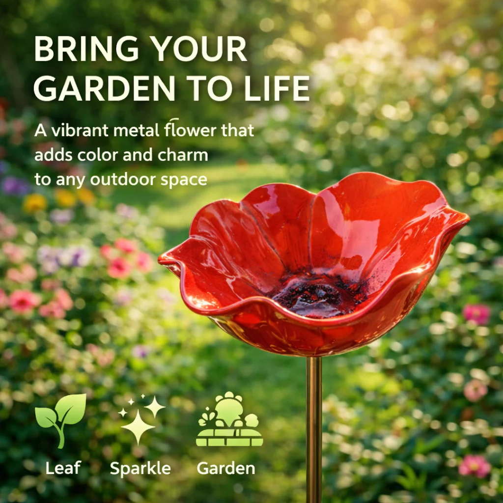 🐦 Handmade Metal Flower Garden Stake – Bird Bath & Outdoor Decor for Nature Lovers 🌸 - Image 2
