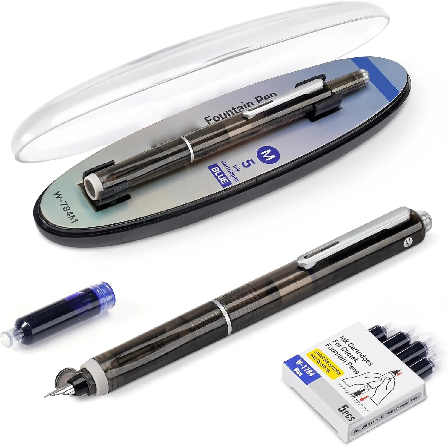 Fountain Pen Retractable:0.38mm Blue&Black - Image 7