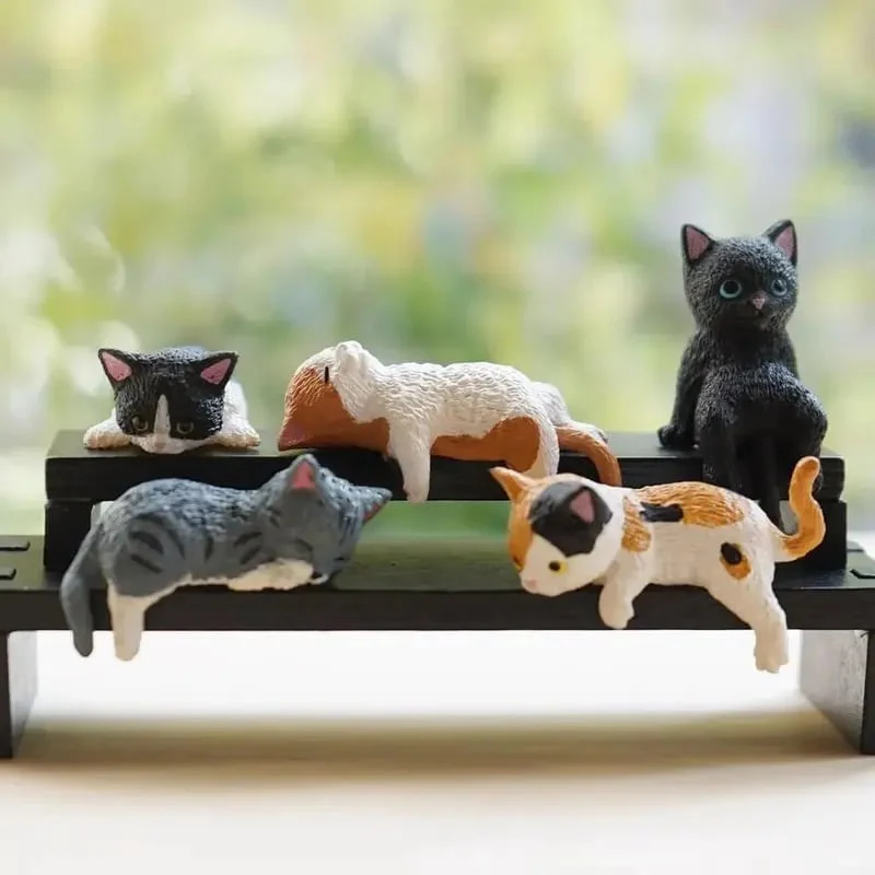 ⏰🔥 Hand-Painted Mini Cat Desk Figurines 😺 Set of 5 Cute Cartoon Kitty Companions - Image 3
