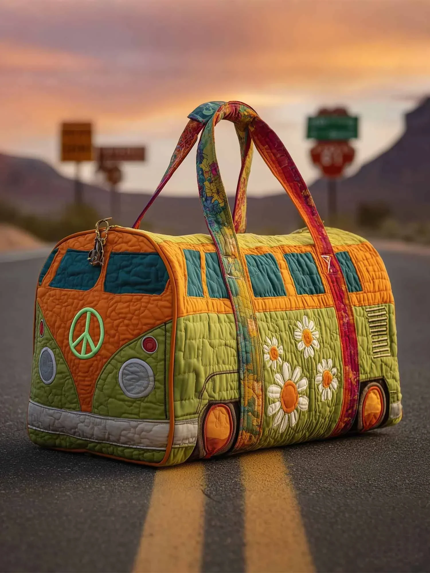 Hippie Sunflower Quilted Duffle Bag