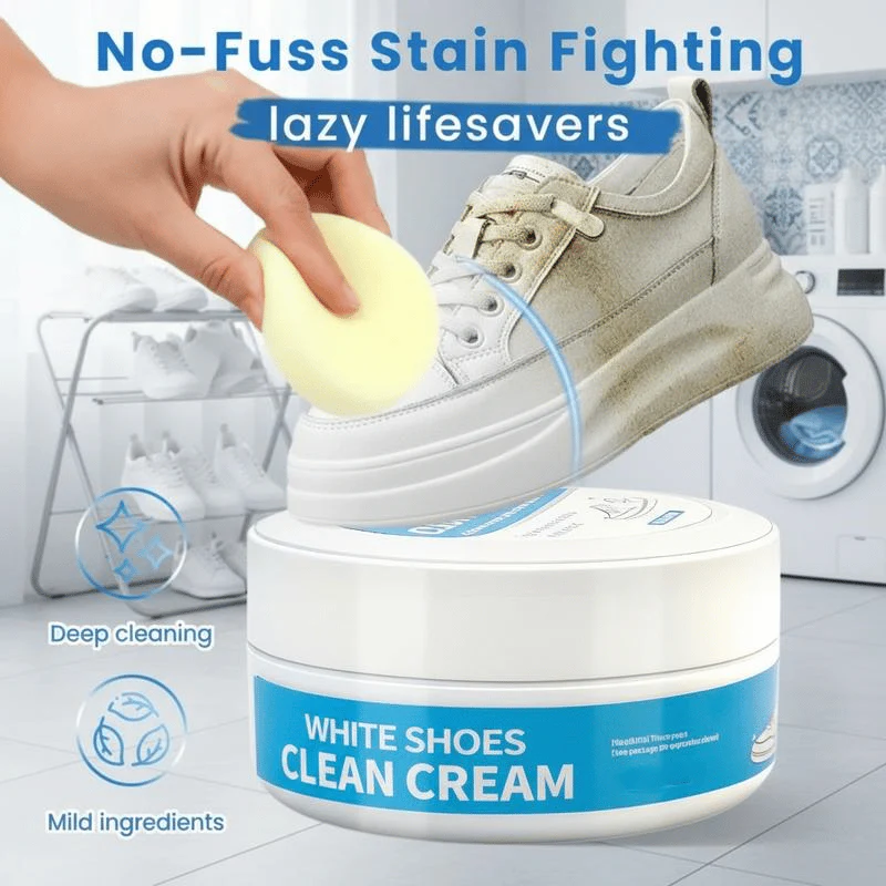 White Shoe Cleaner Cream  |   Multipurpose No-Wash Solid Comes with Sponge - Image 3