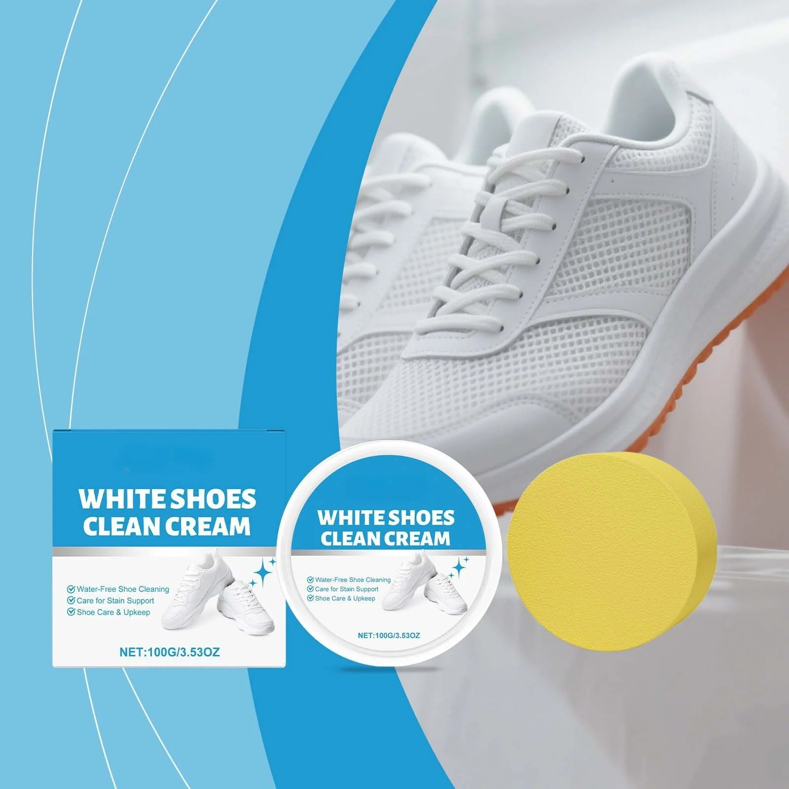 White Shoe Cleaner Cream  |   Multipurpose No-Wash Solid Comes with Sponge - Image 6