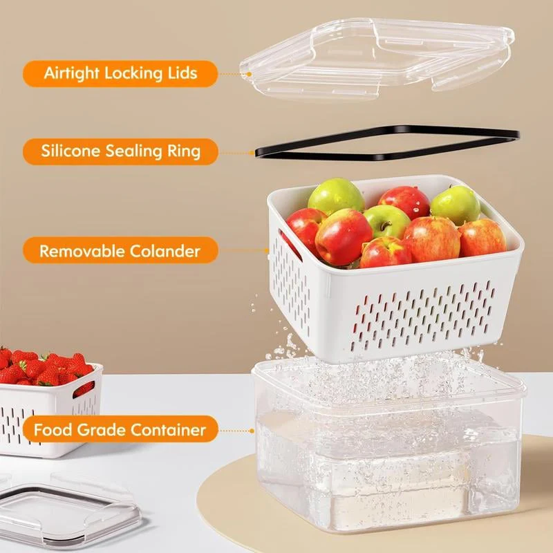💖Household transparent plastic food storage box-Including drain basket💧 - Image 2