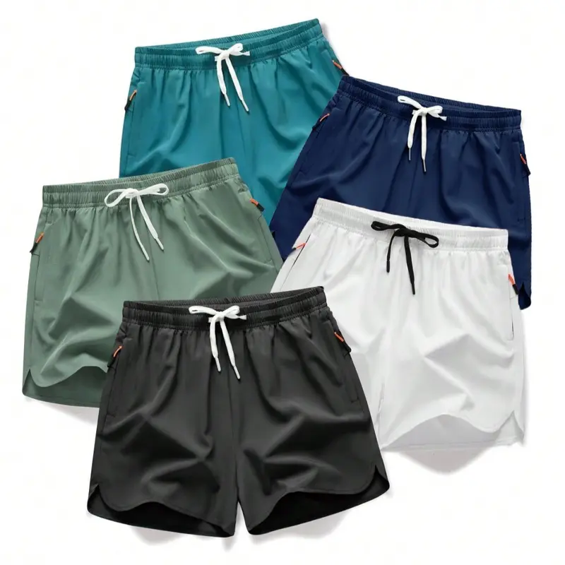🔥5-piece set Men's Drawstring Zipper Pocket Shorts, Casual ElasticWaist Beach Shorts for Summer - Image 3