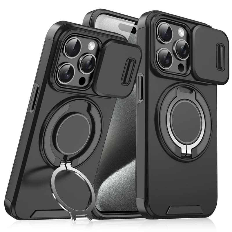 Military-Grade Shockproof Magnetic Case with Camera Slide & 360° Kickstand Ring - Image 3