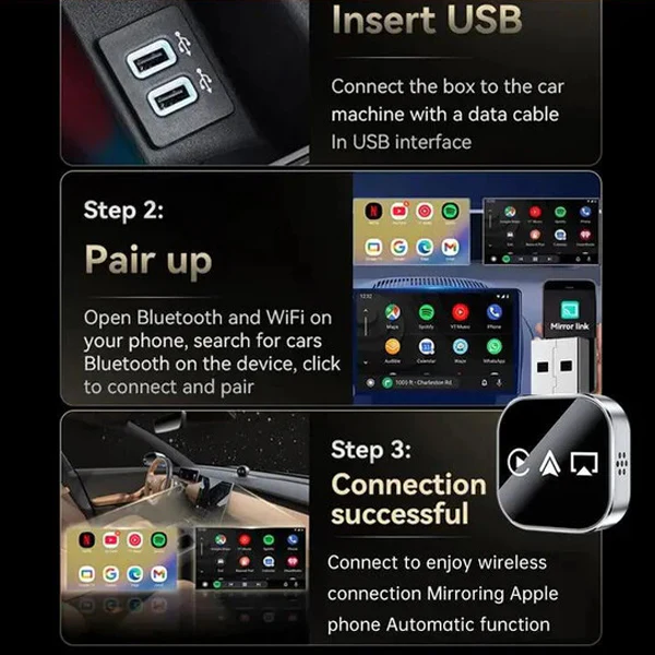 2026 Upgrade 3 in 1 Screen Mirror iOS & Android Phone, wired to wireless Carplay adapter - Image 2