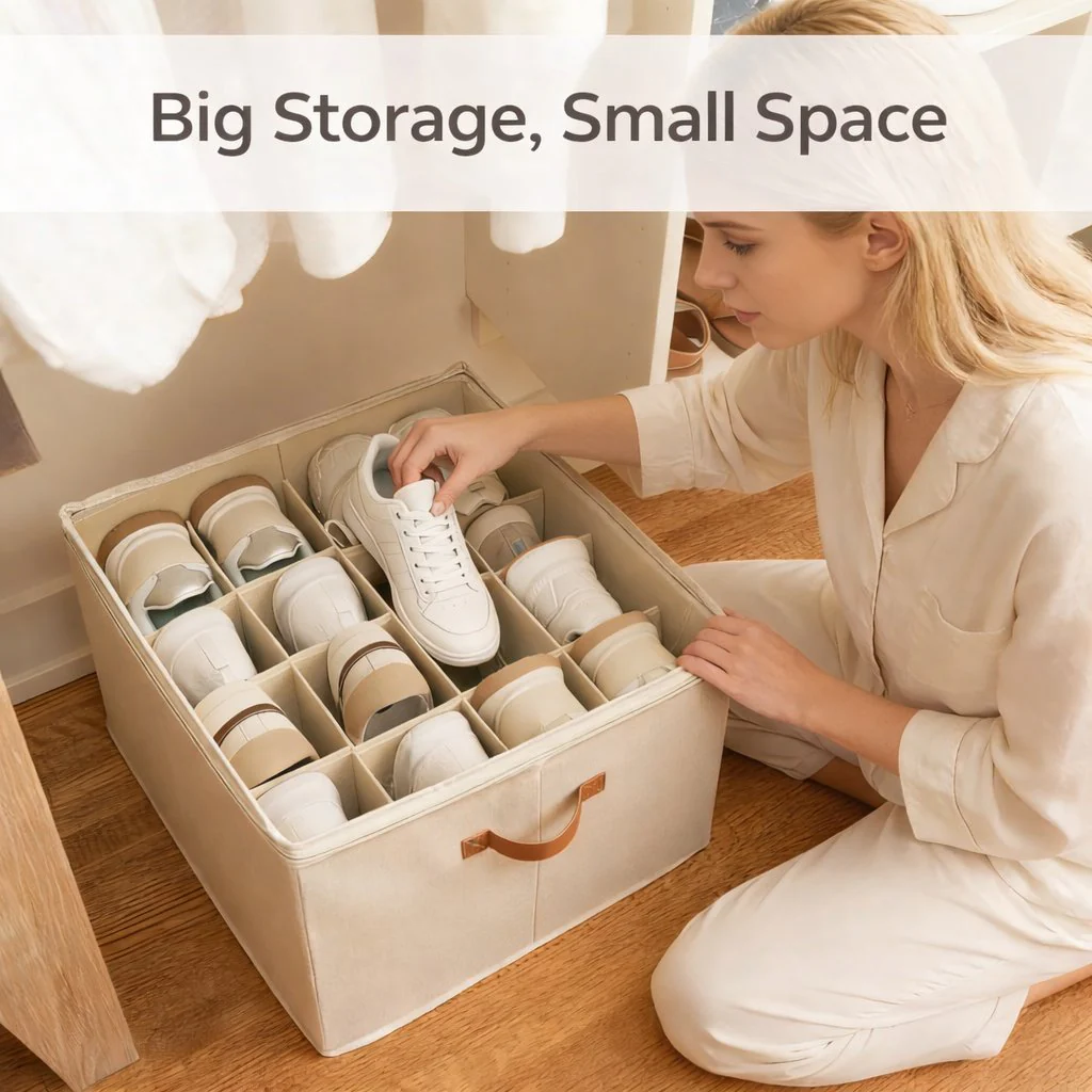 👟Shoe Organizer for Closet, Fabric Shoe Storage Boxes with Clear Cover, Storage, Foldable Space-saving Storage Container Bins🔥 - Image 2