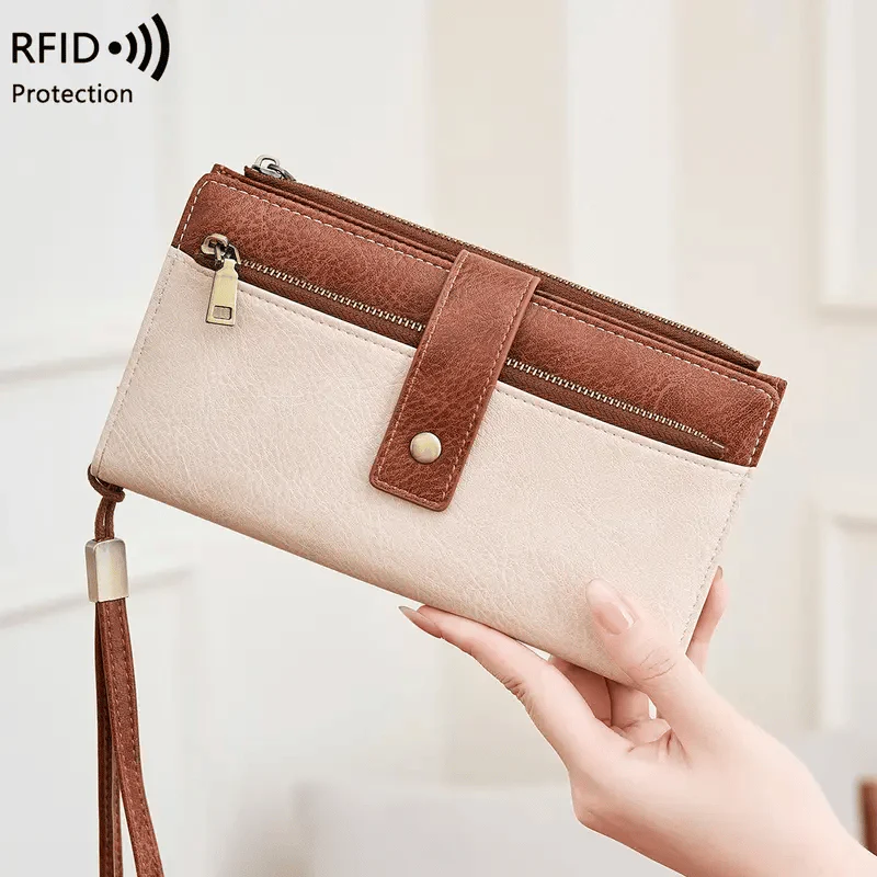 Women's long wallet, stylish clutch, elegant solid color RFID blocking leather wallet👛 - Image 4