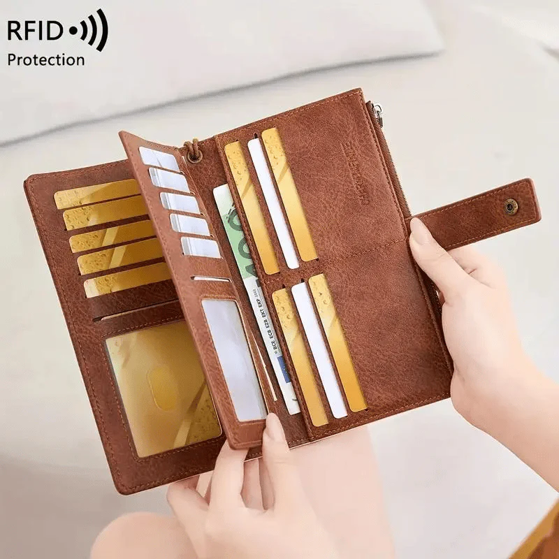 Women's long wallet, stylish clutch, elegant solid color RFID blocking leather wallet👛 - Image 9