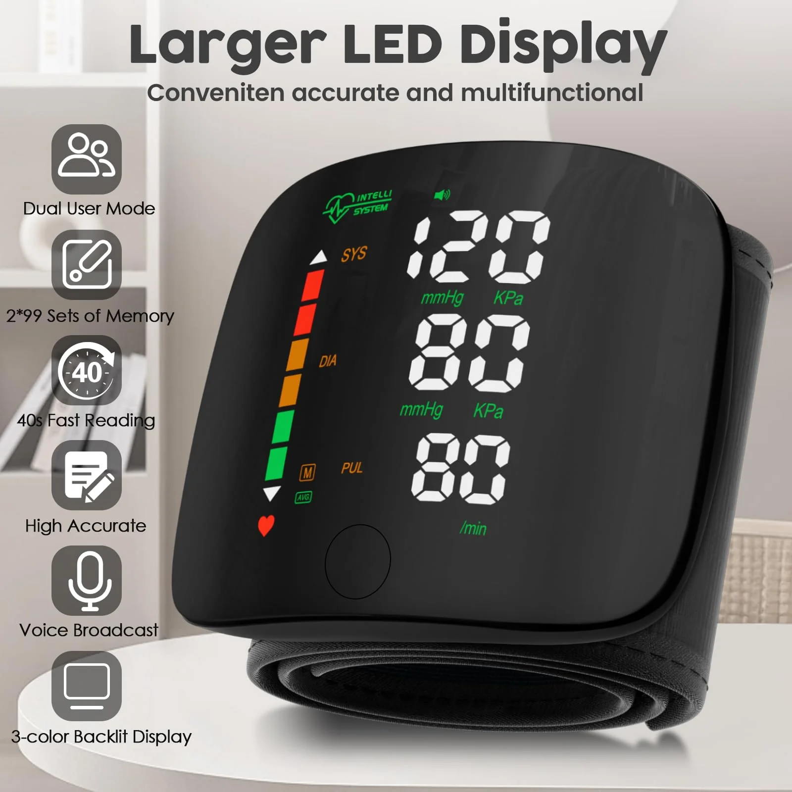 Wrist Blood Pressure Monitor Led Display, Touch Screen Wrist Blood Pressure Cuff - Image 2
